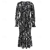 preiswerte abendkleider-Damen Midikleid Cocktailkleid Etui-Kleid Mode Urlaub Ferien Teegesellschaft Normale Passform Leopard Langarm V Ausschnitt Schwarz Khaki Aprikose Sommer