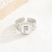 cheap Gifts-Personalized Letter Ring, Gift for Mom, Copper with Zircon Alphabet Ring, Vintage-Style Chain Design, Adjustable Open Band, Minimalist Aesthetic Jewelry for Women