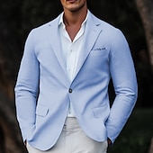 preiswerte Herren Klassische Blazer-Herren Leinenblazer Sport Jacke kleid hochzeitsgast Casual Modisch Ganzjährig Leinen Baumwoll Mischung Einfarbig Grundlegend Einreihiger Verschluss Blazer Himmelblau Hellgrau