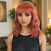 abordables Pelucas sintéticas de moda-Pelucas sintéticas Ondulado Tejido rizado Corte asimétrico Flequillo recto Hecho a Máquina Peluca 14 pulgadas A1 Pelo sintético Mujer Clásico Cómodo Gradiente de Color Naranja