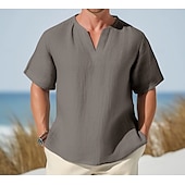 cheap Cotton Linen T-shirts-Men&#039;s Tee Top Linen T-Shirt Short Sleeves V Neck Summer Plain Fashion Designer Basic Soft Vacation Street Casual Daily Light Blue White Pink Top Tee for Men