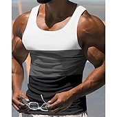 billige Treningsskjorter uten armer-Herre Singleter Vest topp Underskjorte Ermeløs skjorte Ermeløs Crewneck Sommer Fargeblokk Mote Designer Feriereise Gate Ut på byen Svart Hvit Gul Topp T-skjorte for menn