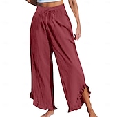 cheap Wide Leg &amp; High Waisted-Women&#039;s Chinos Comfort Ankle-Length High Waist Solid Colored Inelastic Casual Daily Apple Green Navy-blue claret Cuticolor Summer Spring Loose Fit