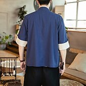 economico Casual da lavoro-Per uomo Camicia camicia di lino Maglietta informale Camicia di cotone Color Block Da mare Per eventi Blu marino Albicocca Mezza manica A V Estate Abbigliamento Collage