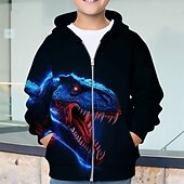 billiga Pojkens 3D-djur-Pojkar 3D Dinosaurie Huvtröja Kappa Ytterkläder Långärmad Vår Höst Förtjusande Sport Barn 4-12 år Blixtlås Gata Dagligen Normal