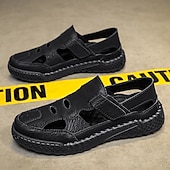 voordelige Buitensandalen-Bruine kunstleren outdoor sportsandalen voor heren met ademende perforaties en duurzame grip voor wandelen en trekking