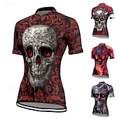 cheap Women&#039;s Jerseys-Women&#039;s Cycling Jersey Short Sleeve Bike Tee Tshirt Jersey with 3 Rear Pockets Mountain Bike MTB Breathable Quick Dry Anatomic Design Wicking Wine Red Black Red Skull Sports Clothing Apparel