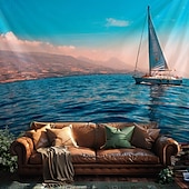 abordables Ocean Beach Tapestry-Landscape Ocean Hanging Tapestry Wall Art Large Tapestry Mural Decor Photograph Backdrop Blanket Curtain Home Bedroom Living Room Decoration Boat Sailing