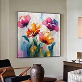 economico Quadri fiori/botanica-dipinto di fiori colorati dipinto a mano fiori selvatici dipinto fatto a mano texture 3d fiore che sboccia dipinto su tela formato extra large flora pittura a olio arte murale arte botanica