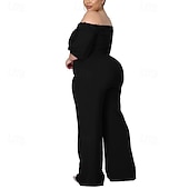 cheap Jumpsuits-Women's Normal Jumpsuit Stylish Solid Color Half Sleeve Off Shoulder Cut Out Street Holiday Regular Fit Black White Red Summer