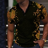 cheap Men&#039;s Geometric Polo-Men&#039;s Geometric Polo Shirts Golf Shirt Short Sleeve Polo Shirts Collared Shirts Casual Vacation Wear Formal Wear Festival Wear Buttons 3D Print Black Yellow Pink