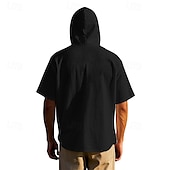 cheap Business Casual-Men&#039;s Shirt White Cotton Shirt Casual Shirt Button Up Shirt Cotton Shirt Plain Vacation Street Black White Khaki Gray Short Sleeve Hooded Summer Clothing Apparel Button-Down