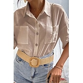 Women's Shirt Cotton Linen Shirts Button Up Blouse Plain Basic Casual Short Sleeve Shirt Collar Regular Tops Holiday Going out Buttons Pocket Black White Navy Blue Khaki Gray Summer cheap Shirts-Women's Shirt Cotton Linen Shirts Button Up Blouse Plain Basic Casual Short Sleeve Shirt Collar Regular Tops Holiday Going out Buttons Pocket Black White Navy Blue Khaki Gray Summer