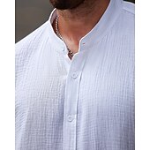 economico Camicie di lino-Per uomo Camicia in cotone e lino Semplice Vacanza Bianco Manica Corta Colletto alla coreana Estate Abbigliamento
