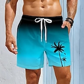 cheap Tropical Plants &amp; Flowers-Men&#039;s Coconut Tree Tropical Plants Swim Trunks Swim Shorts Board Shorts Mid Waist Hawaiian Beach Wear Vacation Drawstring Mesh Lining Elastic Waist Designer Clothing Apparel