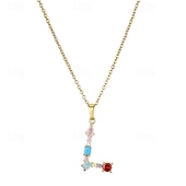 economico I regali-collana con lettera personalizzata, catena hip hop per clavicola, ciondolo con alfabeto in zircone colorato micro-pavé di rame, regalo di gioielli unico per la festa della mamma
