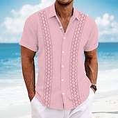 economico Geometrica-Per uomo Geometrico Camicia Camicia Guayabera Camicia con Bottoni Manica Corta Moda Casual Vacanza Abbigliamento Quotidiano Abbigliamento mare Estate Primavera Collo ripiegato camicie con colletto