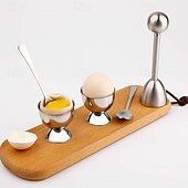 billige Kjøkkenutstyr og -redskap-eggeskallåpnersett 2 stk eggeglass for bløtkokte egg  &amp; 2 stk skjeer rustbestandig rustfritt stål passer til alle størrelser - ergonomisk design justerbar innsats for uanstrengt  &amp; presis oppsprekking