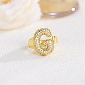 cheap Gifts-Personalized Letter Ring, Gift for Mom, 18K Gold Plated Adjustable Ring, Copper with Zircon, Open Band Initial Ring, Elegant and Stylish Jewelry for Women