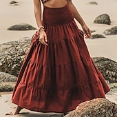 economico Fondi-Retrò Vintage Medievale Rinascimento Maxi Gonna Fiera del Ren Vichinghi Elfico Elastico in vita Ispirato alla Reggenza Tinta unica Per donna Fantasia Mascherata Vacanza Casual Quotidiano LARP Adulti
