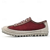 economico Sneakers da uomo-scarpe casual da uomo con lacci fatte a mano color bordeaux e grigio – scarpe da passeggio in pelle vintage