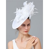 abordables Fascinators-Coiffe Tulle Imitation Lin Chapeau Fedora Course de Chevaux ancien Mignon Avec Plume Casque Couvre-chef