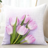 cheap Floral &amp; Plants Style-Floral Tulips Decorative Toss Pillows Cover 1PC Soft Square Couch Cushion Case Pillowcase for Bedroom Livingroom Sofa Chair Spring Summer