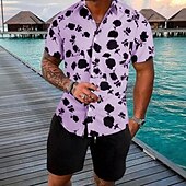 olcso Férfi nyomtatott ingkészletek-Férfi Virágos 2db Ingek készletek Hawaii ing Rövid ujjú Rövid nadrág Térfogatcsökkenés Szabadság Alkalmi Szabadtéri Hétköznapi Napi 3D nyomtatás Nyár Fehér Rózsaszín Kék