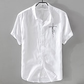 cheap Business Casual-Men&#039;s Linen Shirt Casual Shirt Cotton Linen Shirt Button Up Shirt Pattern Vacation Street White Dark Navy Sky Blue Khaki Short Sleeve Lapel Summer Clothing Apparel Button-Down