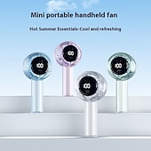 abordables Ventilateurs-Ventilateur mini compact avec écran LED et torche – Ventilateur rechargeable USB à 5 vitesses pour les voyages en intérieur et extérieur