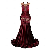 ieftine Rochii de Seară-Rochie de seară tip Sirenă  Trompetă Elegantă Rochie Formală de Bal cu tren scurt mânecă scurtă gât rotund brodată cu paiete și aplicații de mărgeluțe