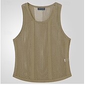 baratos Tops de ginásio-Homens Malha Íntima Camiseta Interior camisa sem manga Sem Manga Gola Redonda Verão Côr Sólida Moda Designer Músculo Tricotado Ao ar livre Férias Preto Branco Verde Tropa Top Tee para Homens