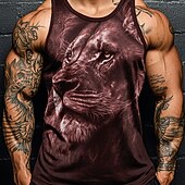 abordables débardeurs 3D pour hommes-Homme Lion T-shirt Débardeur Sans manches T-shirt Impression 3D Col ras du cou Chemise Vacances Exagéré Occasionnel Fête Rouge Bleu Vert Été Printemps Vêtement Tenue S M L XL XXL XXXL