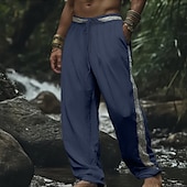 baratos Retrô-Homens Calças de linho Calças Calça verão Calças de praia Patchwork Cintura elástica Com Cordão Tecido Étnico Conforto Respirável Comprimento total Ao ar livre Diário Feriado Moda Retro Vintage