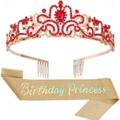 economico Forniture per Festa di Compleanno-set di accessori da 2 pezzi per compleanno principessa - cerchietto e fascia con strass per donne e ragazze