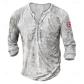 billiga Casual Henley T-shirt-Herr Knapp T-shirt Henleytröja T-shirts T-tröja Långärmad Henley Sommar Landsflagga Enfärgad / vanlig färg Mode Designer Mode Semester Gata Utekväll Mörkgrå Svart Vit Topp t-shirt för män