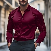 economico Camicie in raso da uomo-Per uomo Camicia Camicia in raso Maglietta informale Camicia con bottoni Liscio Matrimonio Da mare Nero Bianco Vino Blu reale Manica lunga Bavero Primavera &amp; Autunno Abbigliamento