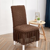 baratos Capa para Cadeira de Jantar-capas para cadeiras de jantar, capa elástica para cadeira removível e lavável capa para cadeira sala de jantar cor sólida xadrez pequeno com saia capas para cadeiras de banquete poliéster