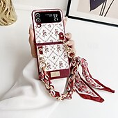 cheap Samsung Cases-Phone Case For Samsung Galaxy Z Flip 7 Z Flip 6 Z Flip 5 Z Flip 4 Back Cover with Wrist Strap Shockproof Retro PU Leather