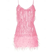 billiga Klänningar-Glada 20-talet 1920-talet Flapper-klänning Klänningar Den store Gatsby Tofs Fjäder Tofs Fjädrar Maskeradkläder Dam Maskerad Bröllop Bröllopsgäst Fest / afton Vuxen Klänning Hemkomstklänningar