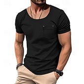 abordables T-shirts décontractés pour hommes-Homme T-shirt Chemise à manches courtes Manche Courte Col en U Été Couleur Unie / Unie Mode Designer Mode Vacances Rue Sortir Noir Blanche Bleu T-shirt haut de gamme pour homme