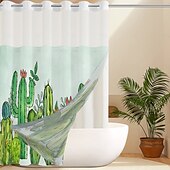baratos Cortinas de Banho-Cortina de Chuveiro Texturizada em Malha de Waffle com Folhas com Forro Removível e Janela Transparente Repelente à Água em Poliéster Topo com Ilhós 120GSM Qualidade de Hotel Estilo Spa Divisão de