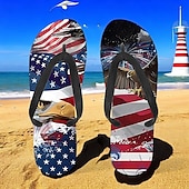 tanie Graficzne buty do druku-męskie klapki z amerykańską flagą – patriotyczne sandały w gwiazdy i paski na lato, na Dzień Niepodległości i na plażę