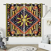 halpa Pimennysverho-RETRO ABSTRAKTI MANDALA AURINKO JA KUU ISOLAHKOTOULOS ULKOBALCONI KESKUSTELUTILA OLOHUONE KOTIKORISTUS 2-KOSKETUS 3D DIGITAALINEN PRINTTAUS REIKÄTUNNUSVERHO