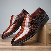 abordables Officiel-Homme Chaussures Monk Motif Crocodile Cuir PU Respirant Confortable Antidérapant Boucle Noir Rouge Dorée Automne Hiver