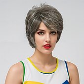economico parrucca più vecchia-Parrucche sintetiche Ondulato Tessitura riccia Taglio asimmetrico Frangetta dritta A macchina Parrucca 30 pollici A1 Capelli sintetici Per donna Classico Comodo Colore Graduale e Sfumato Multicolore