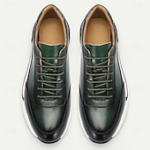 billiga Premium sneakers i läder-herrskor i premiumkohud i mörkgrönt och svart, snygg sportig design för vardagligt och aktivt slitage