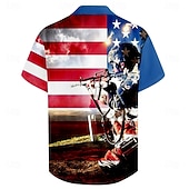  男性用 アメリカの米国旗 7月4日 米国建国250周年 Soldier シャツ カジュアルシャツ キューバシャツ 半袖 陸軍ミリトレイ ストリートウェア 祝日 夏 春 キャンプカラーシャツ 3Dプリント ブルー