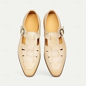 cheap Premium Leather Sandals-Men&#039;s Chic White Leather Monk Strap Shoes - Stylish Choice for Summer Weddings and Formal Events