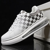 abordables Occasionnel-Baskets tendance à carreaux blancs et verts pour hommes avec semelle coussinée - chaussures décontractées élégantes pour le printemps et l&#039;été